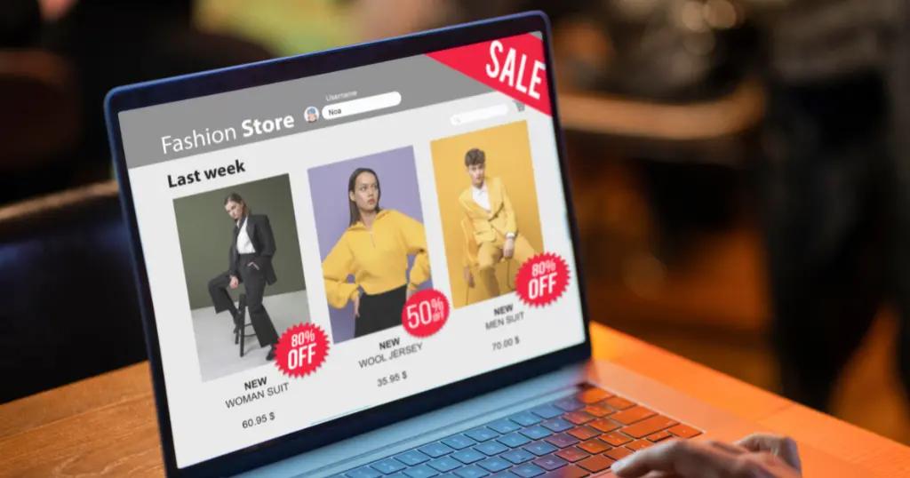 Fashion eCommerce site with discounts shown on a laptop screen — a showcase of Shopify Development Services in action.